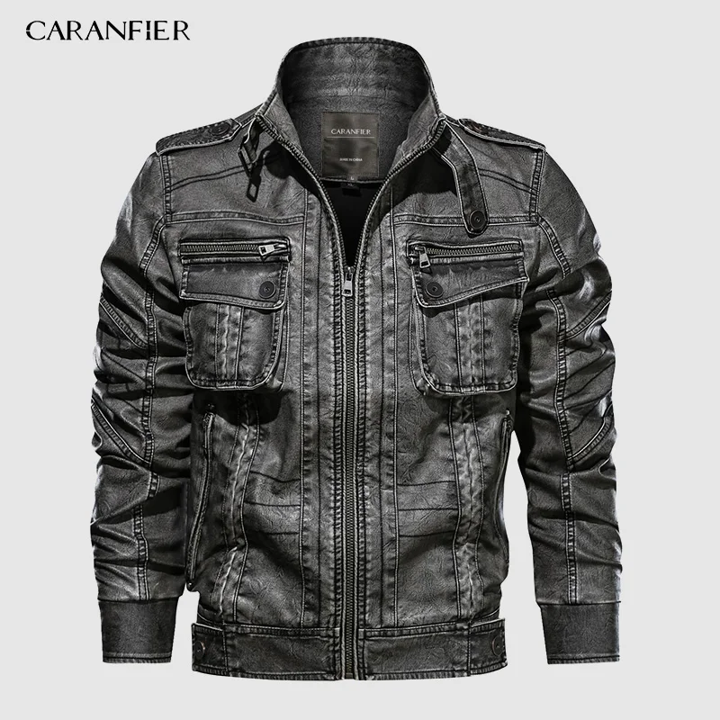 CARANFIER 6XL мужская куртка из ПУ кожи кожаная Осенняя приталенная мотоциклетная