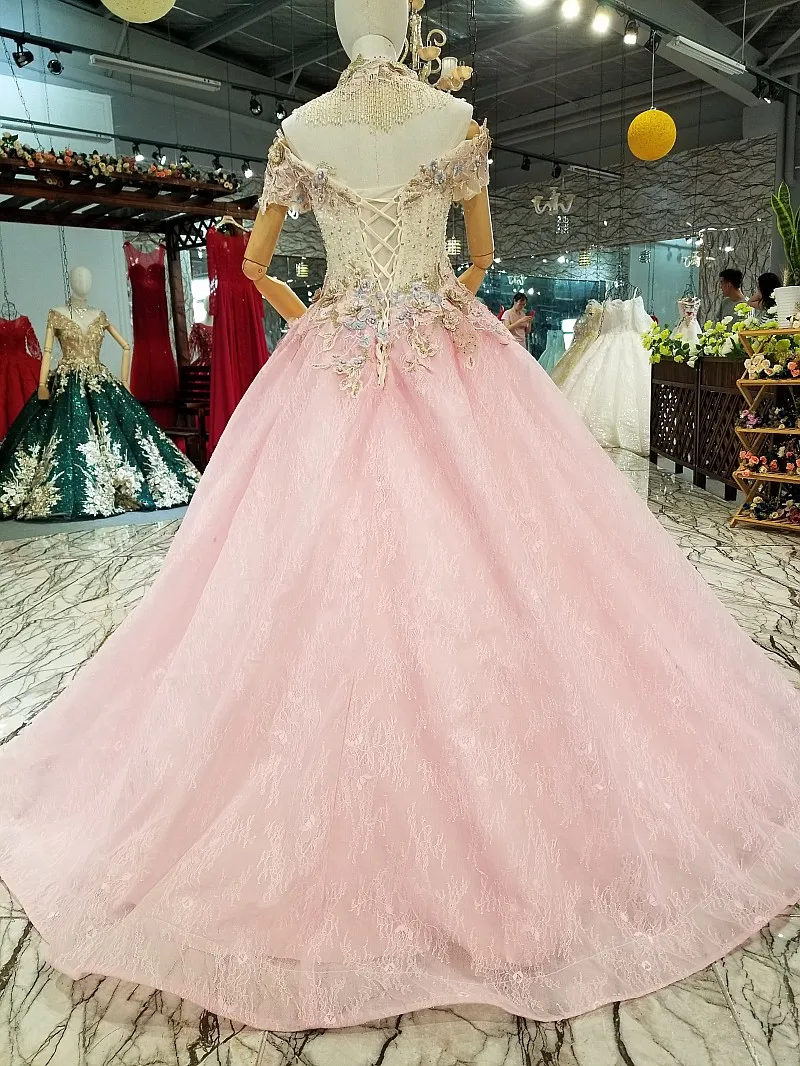 2018 Pink Tulle Evening Dress Sleeveless High Neck Formal Floor-length Ball Gown Vintage Prom Dresses Vestido De Festa | Свадьбы и