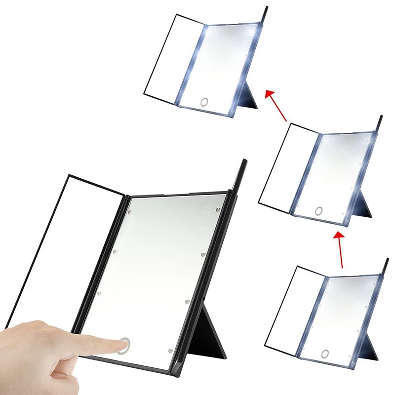 Портативное складное зеркало для макияжа с 8 светодиодами косметическое