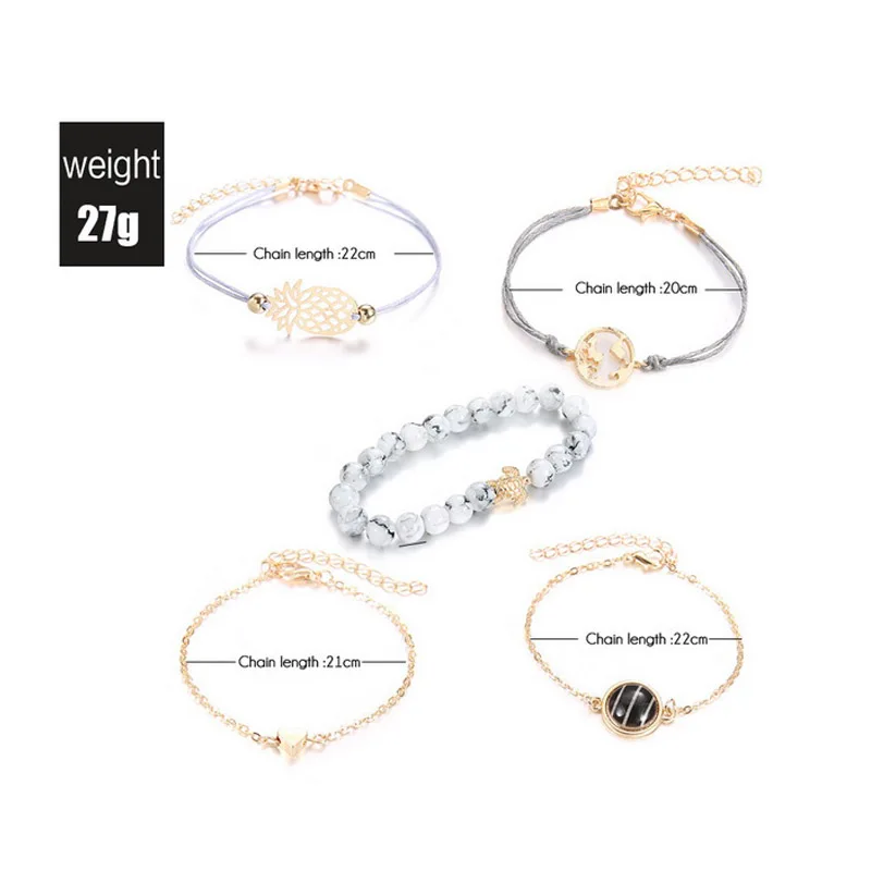 Rinhoo Retro Bracelet Sets Map Heart Love Women Bead Gem Leather Chain Set Personality Girl Beach Gift | Украшения и аксессуары