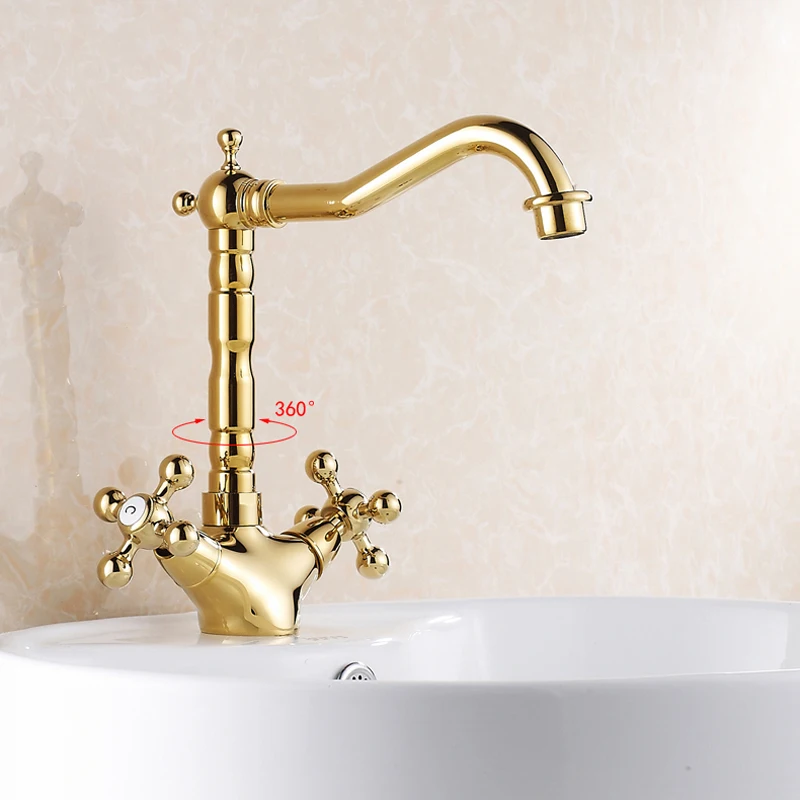 

LANGYO Free Shipping Gold Bathroom Faucet Deck Mounted Basin Tap Luxury Brass Faucet Deck Mounted GZ-7306K