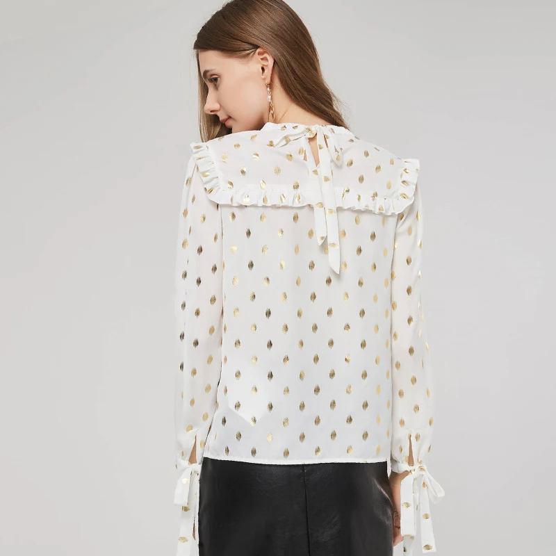 Блеск в горошек блузка с рюшами Элегантный Повседневное весна свободные Для