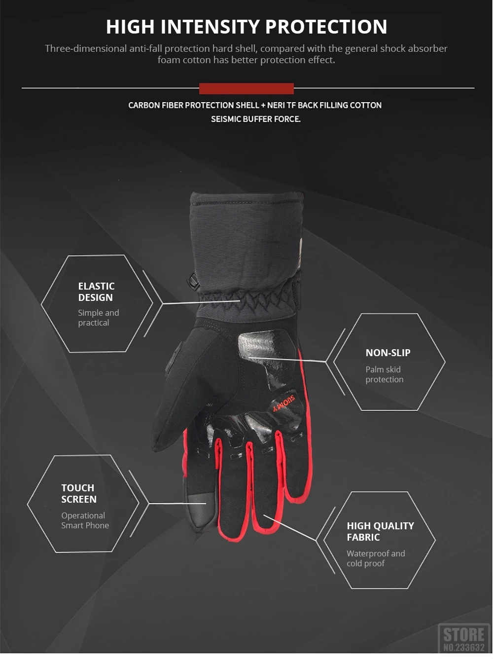 SUOMY Motorcycle Gloves Men Waterproof Windproof Winter Guantes Moto Gloves Touch Screen Motorbike Riding Gloves