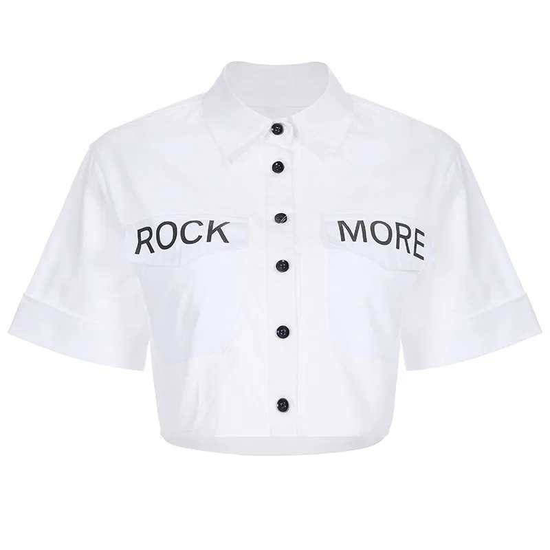 С принтом букв блузка в стиле рок Летняя Повседневная рубашка для женщин модная