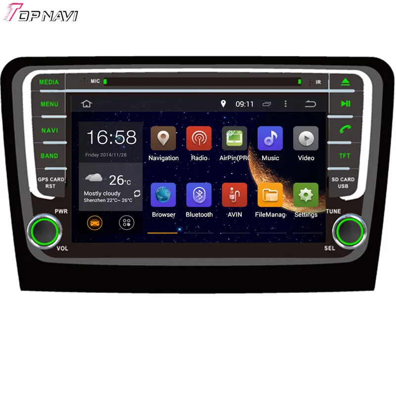 Автомобильный DVD плеер Topnavi 8 дюймов четырёхъядерный Android 6 0 для SKODA Rapid 2013