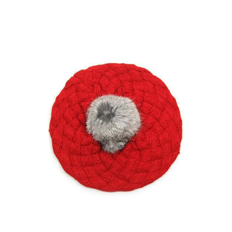 Вязаная Детская зимняя шапка с кроличьим мехом однотонная для младенцев вязаная