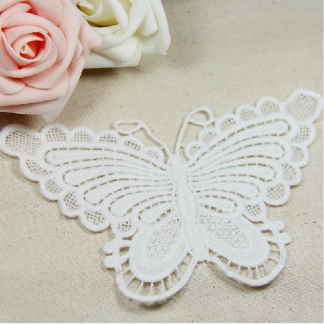

10 PCS FREE SHIPPING HIGH QUALITY WATER SOLUBLE COTTON OFF WHITE BIG SIEZ DIY BUTTERFLY APPLIQUES