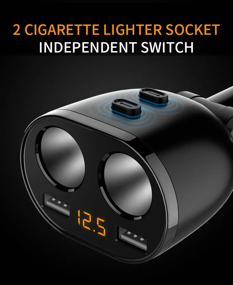 Tikigogo 5 В в 3.6A Dual USB Smart автомобильное зарядное устройство с дисплеем напряжения
