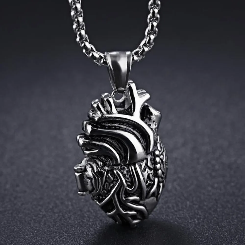 Big Or Small 316L Stainless Steel Silver Gold Black Anatomical Open Heart Design Pendant Necklace Mens Womens Jewelry Chain Gift