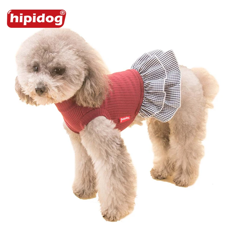 Hipidog Pet Малый собаки кошки одежда трикотажная рубашка клетчатая юбка милая собака