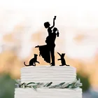 Забавный свадебный торт-Топпер, псевдо невесты с двумя котами, Топпер для свадебного торта жениха и невесты