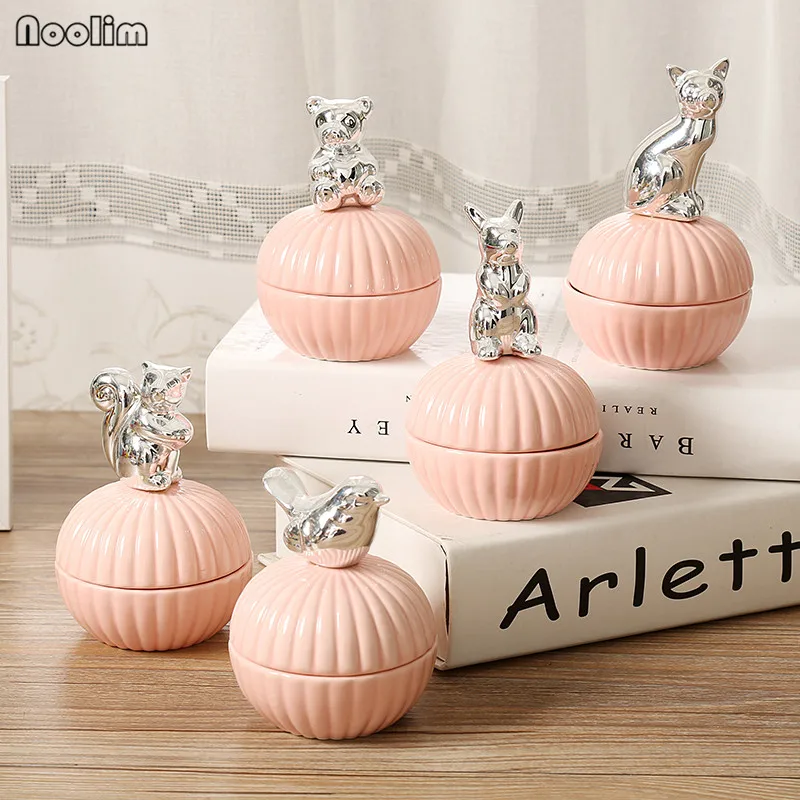 NOOLIM розовые милые животные керамические шкатулки для ювелирных изделий