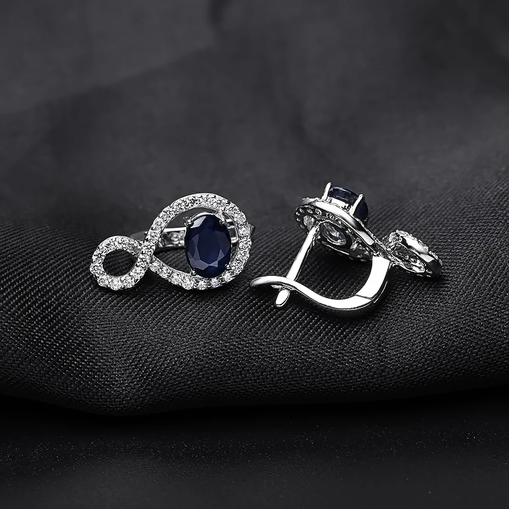 Gem's Ballet 925 Sterling Silver Fine Jewelry For Women Oval Natural Blue Sapphire Gemstone Brand Stud Earrings | Украшения и