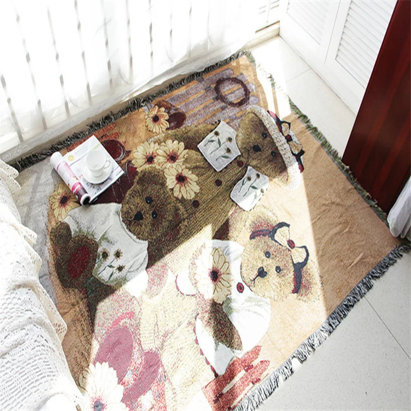 Семейное одеяло в стиле ретро с медведем декоративное покрывало для дивана