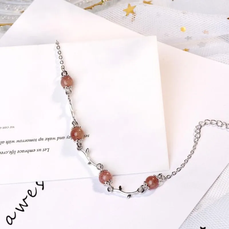 

New Fashion Female Korean Style Silver Plated Jewelry Sweet Strawberry Crystal Branch Cherry Beautiful Bracelets SB102