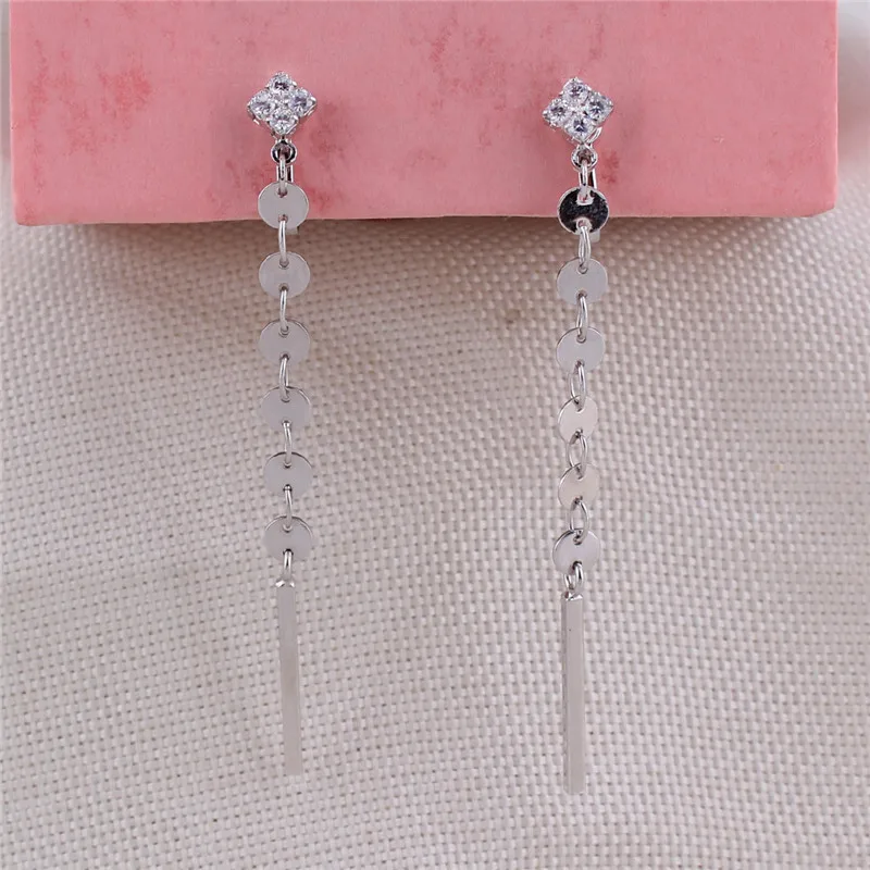 

GRACE JUN Handmade Copper Round Piece AAA CZ Long Tassel Clip on Earrings No Pierced Korea Style Fashion Cushion Earrings Gift