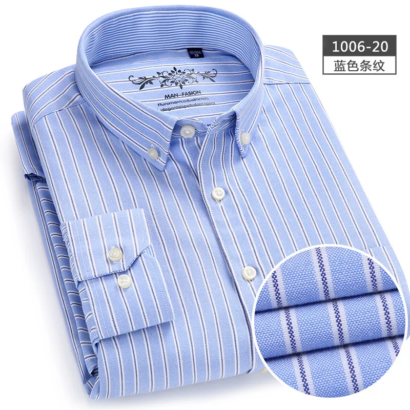 striped 1006 20 Мужская рубашка с длинным рукавом, повседневная мужская рубашка, приталенная, большой размер 4XL, 60% хлопок, бренд Оксфорд, дизайн, мужская рубашка в клетку, рубашка в полоску - Цвет: striped 1006 20