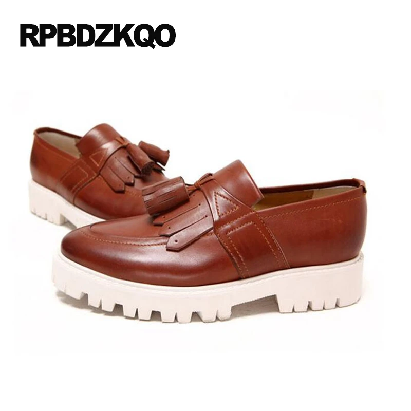 настоящая кожа черный криперы резиновая подошва люди кисточка мода коричневый