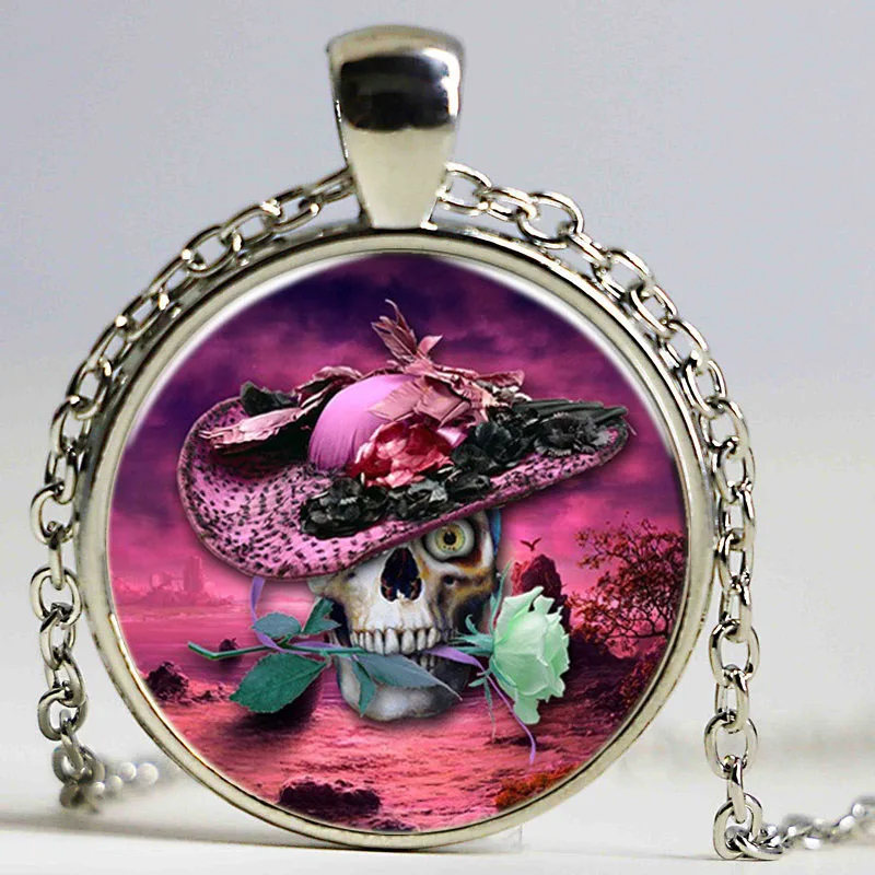 Сахарный Череп Ожерелье Для Мужчин и Женщин День Мертвые 3D Картину Круглые