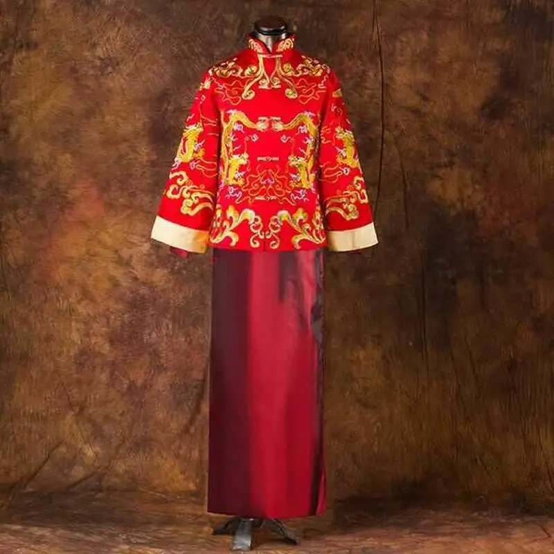 Традиционный свадебный атласный мужской Халат Чонсам для жениха китайское