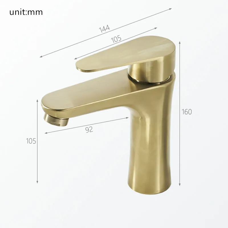 Смеситель для раковины с золотой щеткой латунный ванной комнаты одной ручкой