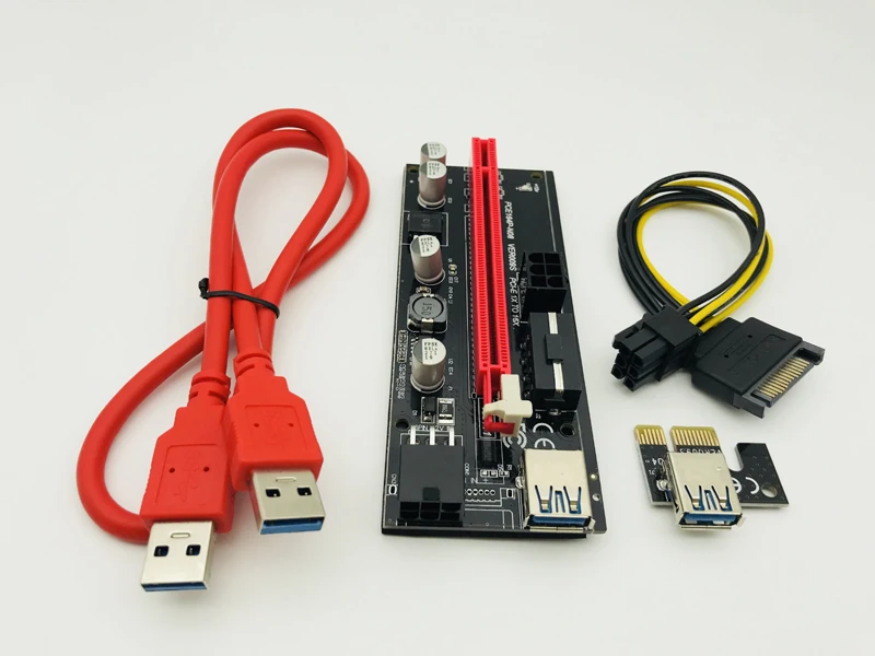 Адаптер 009S 6Pin PCIE Riser 16X с 2 светодиодными Экспресс картами Sata кабель питания и 60 см