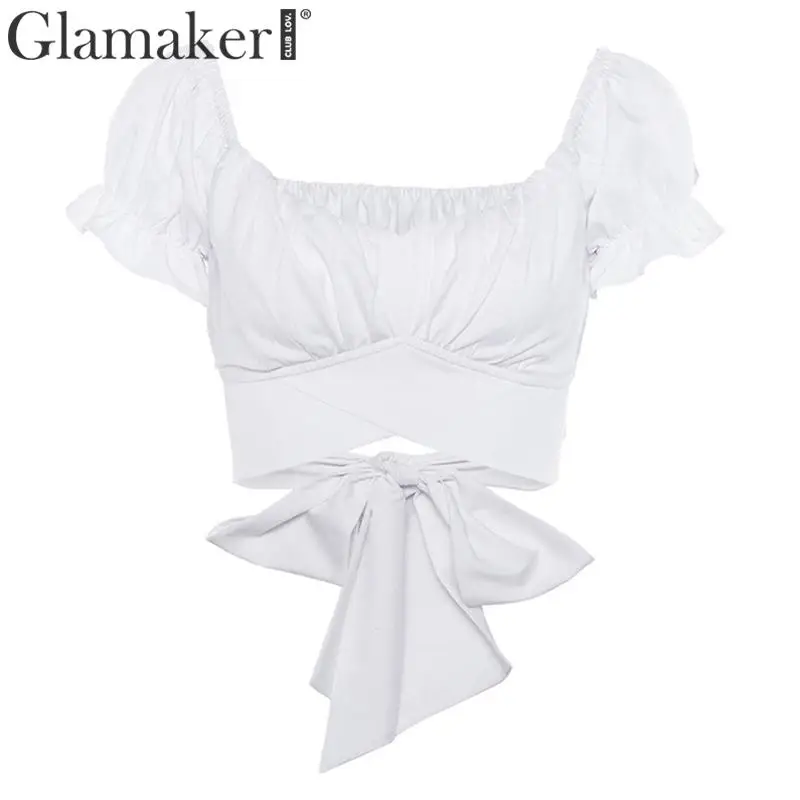 Женский плиссированный короткий топ Glamaker летняя блузка с оборками и вырезом