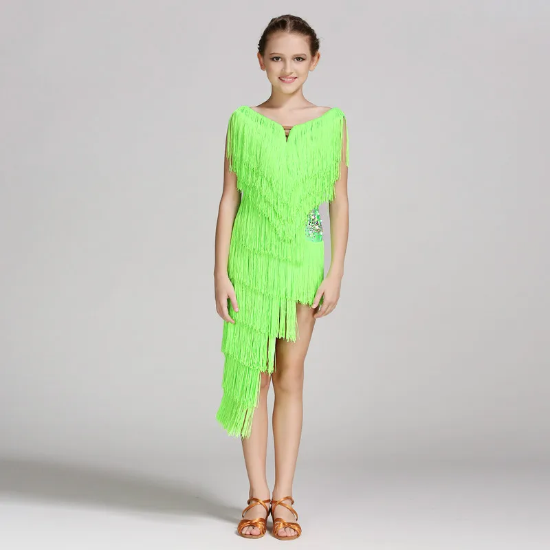 

Международные платья для конкурса бальных танцев для девочек, детское платье с бахромой для латинских танцев, Vestidos Rumba, танцевальный костюм для сальсы, одежда 90