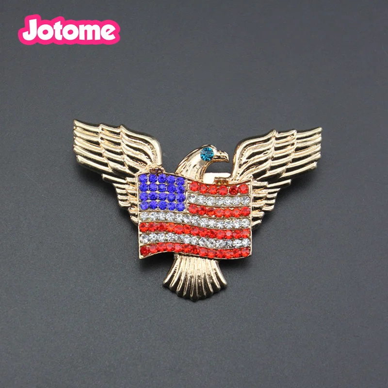 

wholesale Fashion Rhinestone gold plated USA American Republican flag eagle Patriotism Brooch Pin for gift/party
