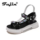 Fujin2021 брендовые весенне-летние и осенние туфли на платформе с открытым носком боковые сандалии со Стразы