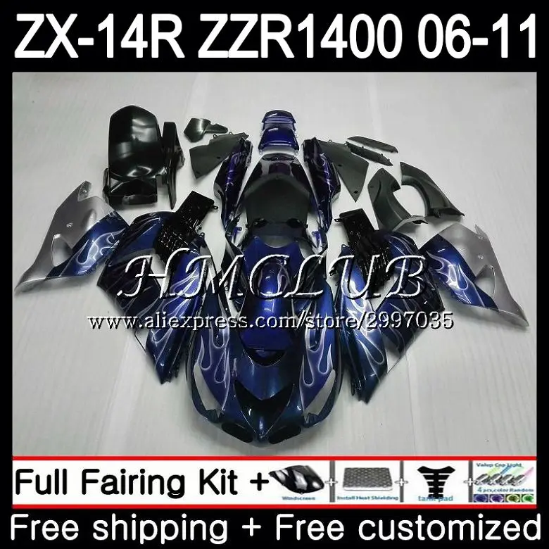 

Kit For KAWASAKI NINJA ZX 14R 2006 2007 2008 2009 2010 2011 blue silvery 68HC.16 ZX-14R ZZR1400 ZX14R 06 07 08 09 10 11 Fairing