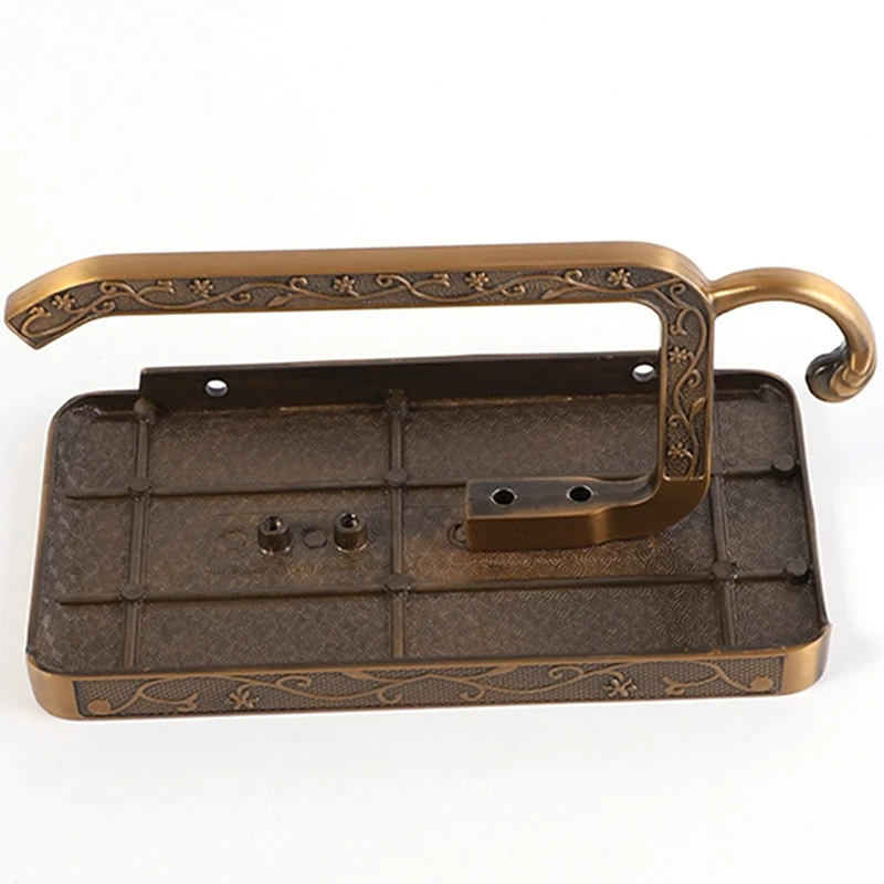 

Vintage Decor Style Toilet Paper Holder With Phone Shelf Durable Practical Wall Mounted Hanging Toilet Paper Holder For Bathro