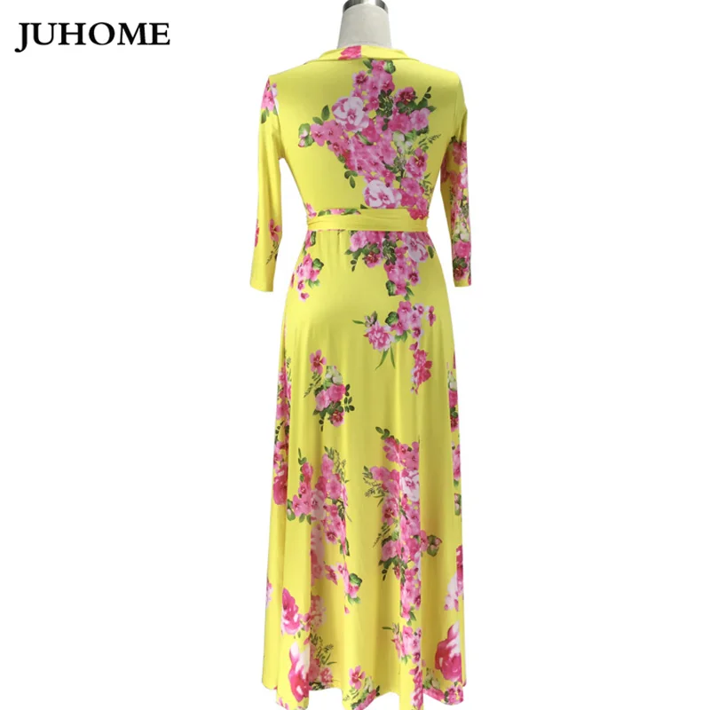 Платье макси с длинным рукавом пляжная одежда boho Туника femininos vestidos Осень цветочный принт модное Цветочное платье длинное сексуальное платье