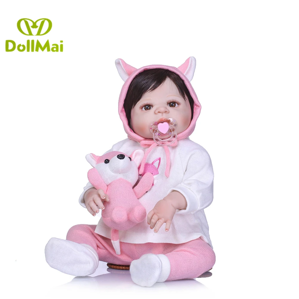 Kawaii Bebes reborn 57 см полностью силиконовые куклы Новорожденные реалистичные с лисьей