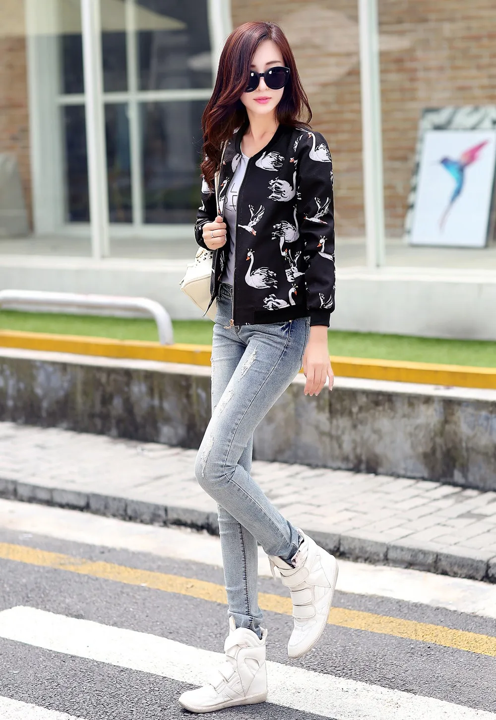 Новая Корейская бейсбольная стандартная зимняя куртка-Авиатор с принтом