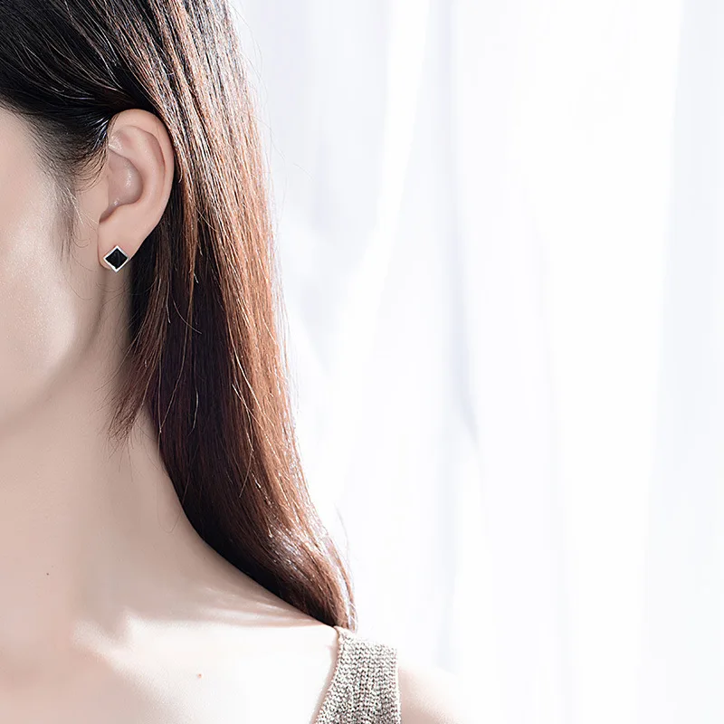 Черные и белые квадратные капли глазури серебряные серьги женские S925 ювелирные