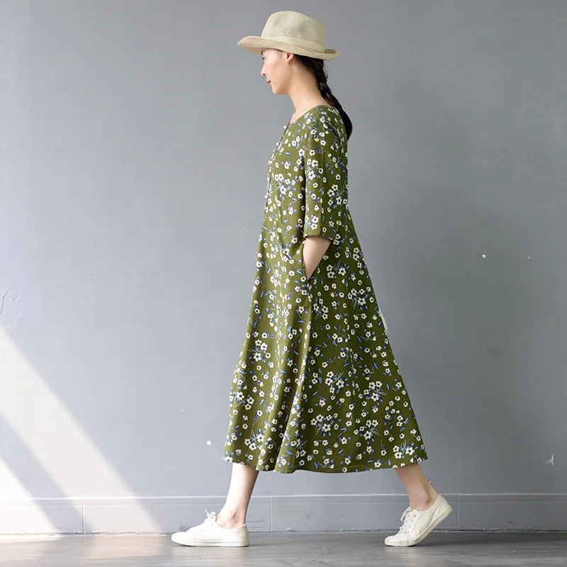 SCUWLINEN Vestidos 2019 Весна Лето Женское Платье Винтаж цветочный принт с коротким рукавом