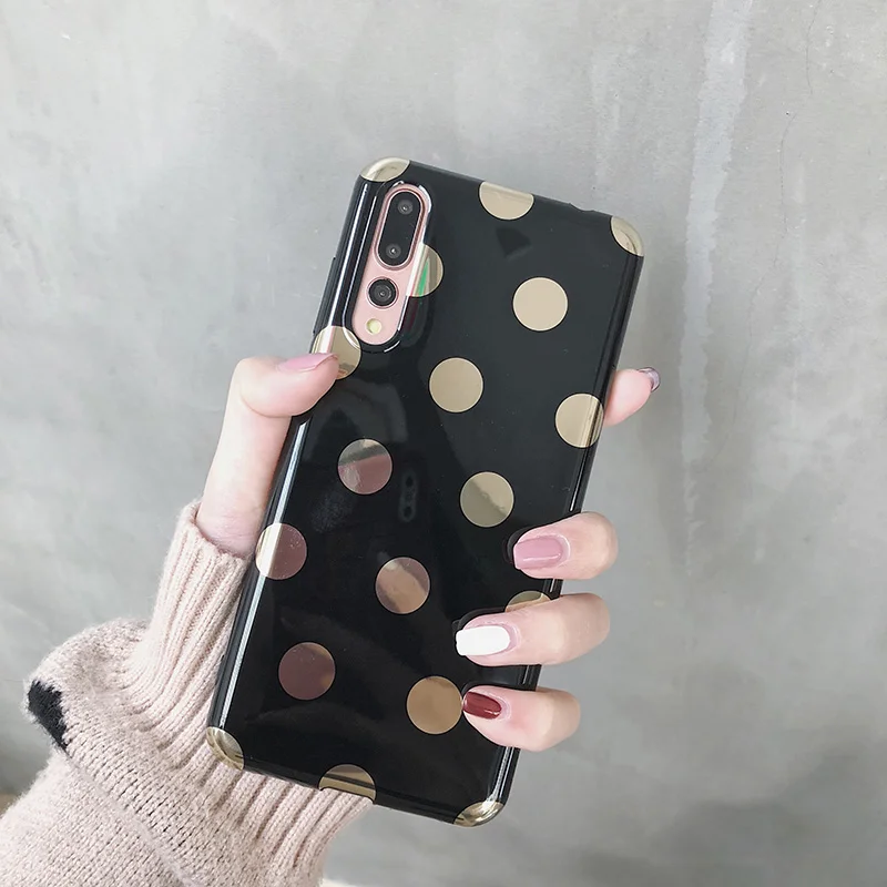 Чехол для телефона с узором в горошек s для huawei P20 P30 Pro, волнистый мягкий глянцевый чехол из ТПУ для huawei Nova 3 3i mate 20 Pro, чехол на заднюю панель s - Цвет: Black