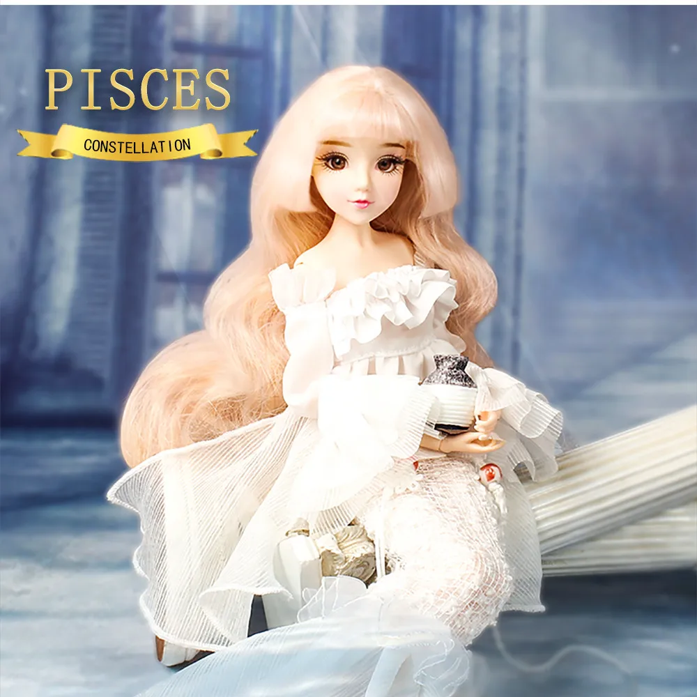 DBS bjd игрушка шарнирное тело 12 созвездий рыбы с белым кружевом наряд обувь стенд