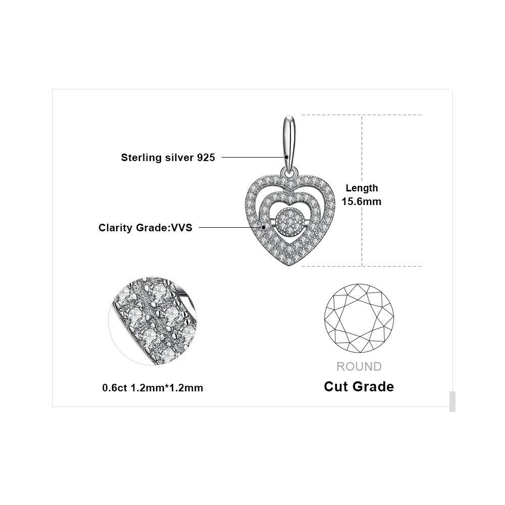 JewelryPalace Романтический 0.6ct кубического циркония Кулоны в форме сердца для Для