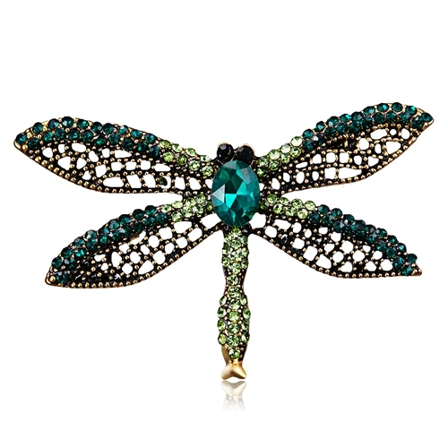Green Dragonfly RINHOO модная разноцветная брошь ручной работы с бабочкой, парой птиц, стрекозой, кристаллами и стразами, булавка для женщин, Дамская бижутерия - Окраска металла: Green Dragonfly