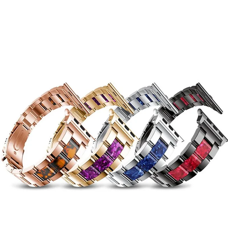 Модные мужские Correas для Apple Watch Band 1 2 3 4 цветной драгоценный камень из нержавеющей