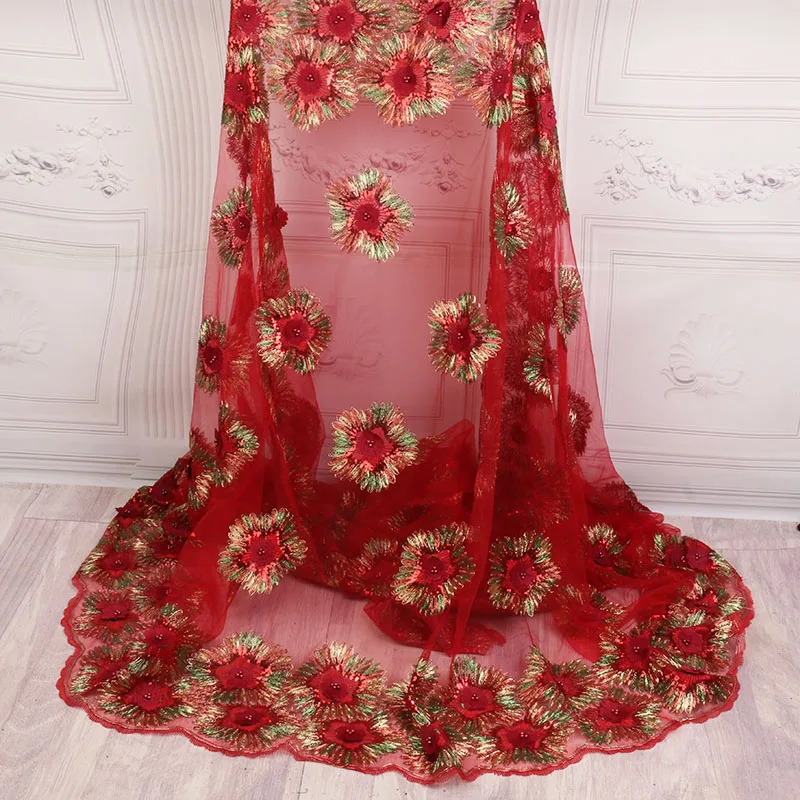 Бисером африканских кружевной ткани с кружевом и вышивкой 3D цветы французского