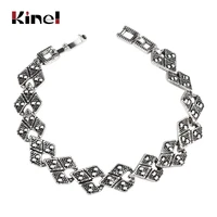 kinel hot sale bohemian ethnic gray crystal bracelets for women charms antique silver color fashion vintage wedding jewelry