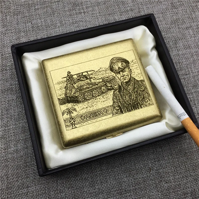 

World War 2 Dessert Fox Rommer Copper Cigarette Case Box Male Metal Cigarette Boxes Laser Engraved Forever Storage Box