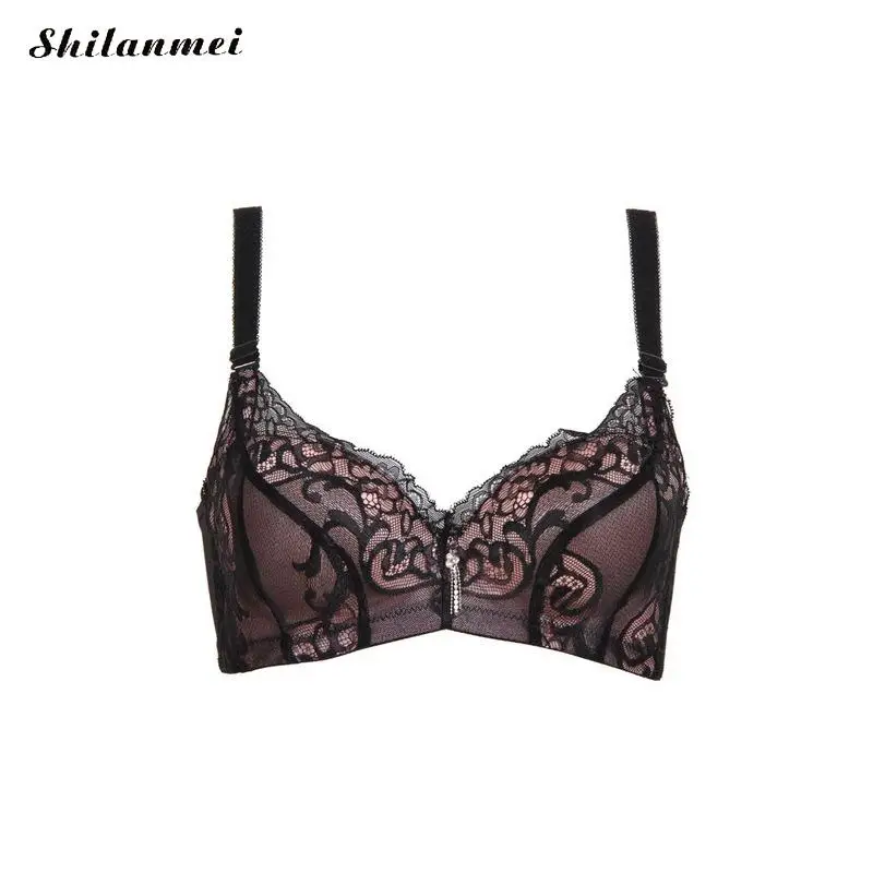 Новый 2017 Дамы Большой Размеры 3/4 стакана Кружево Push Up Bra Черный бюстгальтер