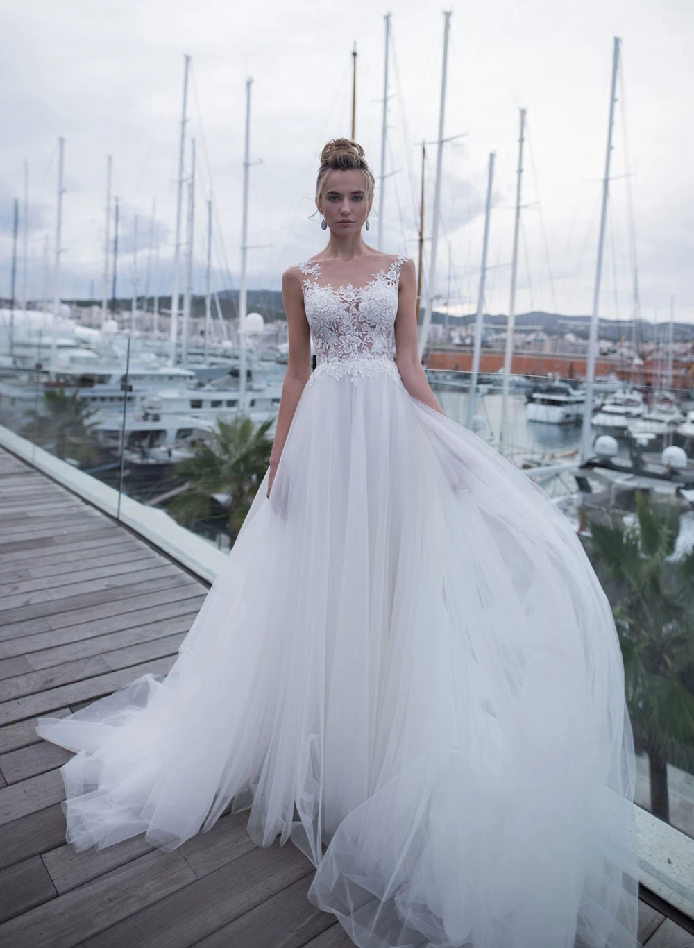 Очаровательное полупрозрачное богемское свадебное платье Vestidos de Novia белое/слоновая кость Тюль аппликация индивидуальные кружева свадебное платье