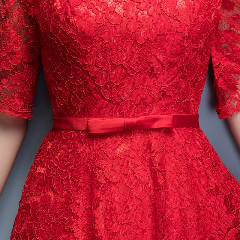 Кружева Короткие Вечерние Платья Красный Аппликация V образным Вырезом с