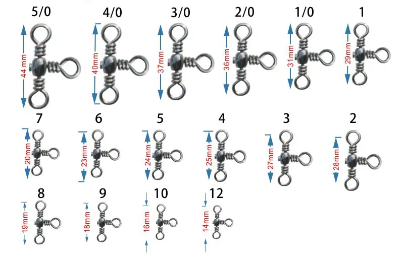 

[1000 pcs] Bulk Nickel Plated Crossline Swivels Fishing Connector Fishing Tackle Accessory Size #12~#4/0