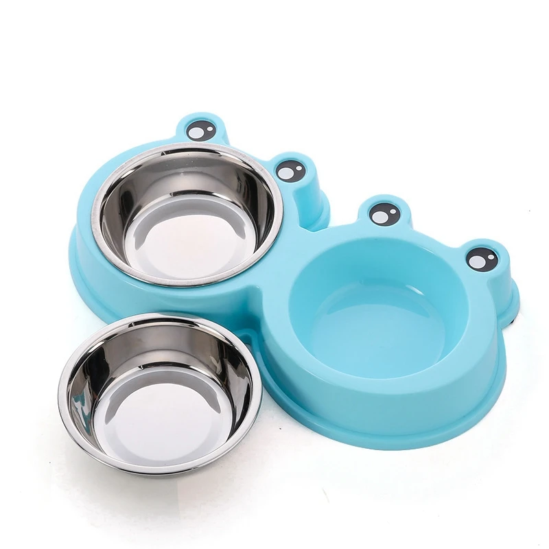 В форме лягушки дизайн двойная миска для собак собаки кошки из нержавеющей стали
